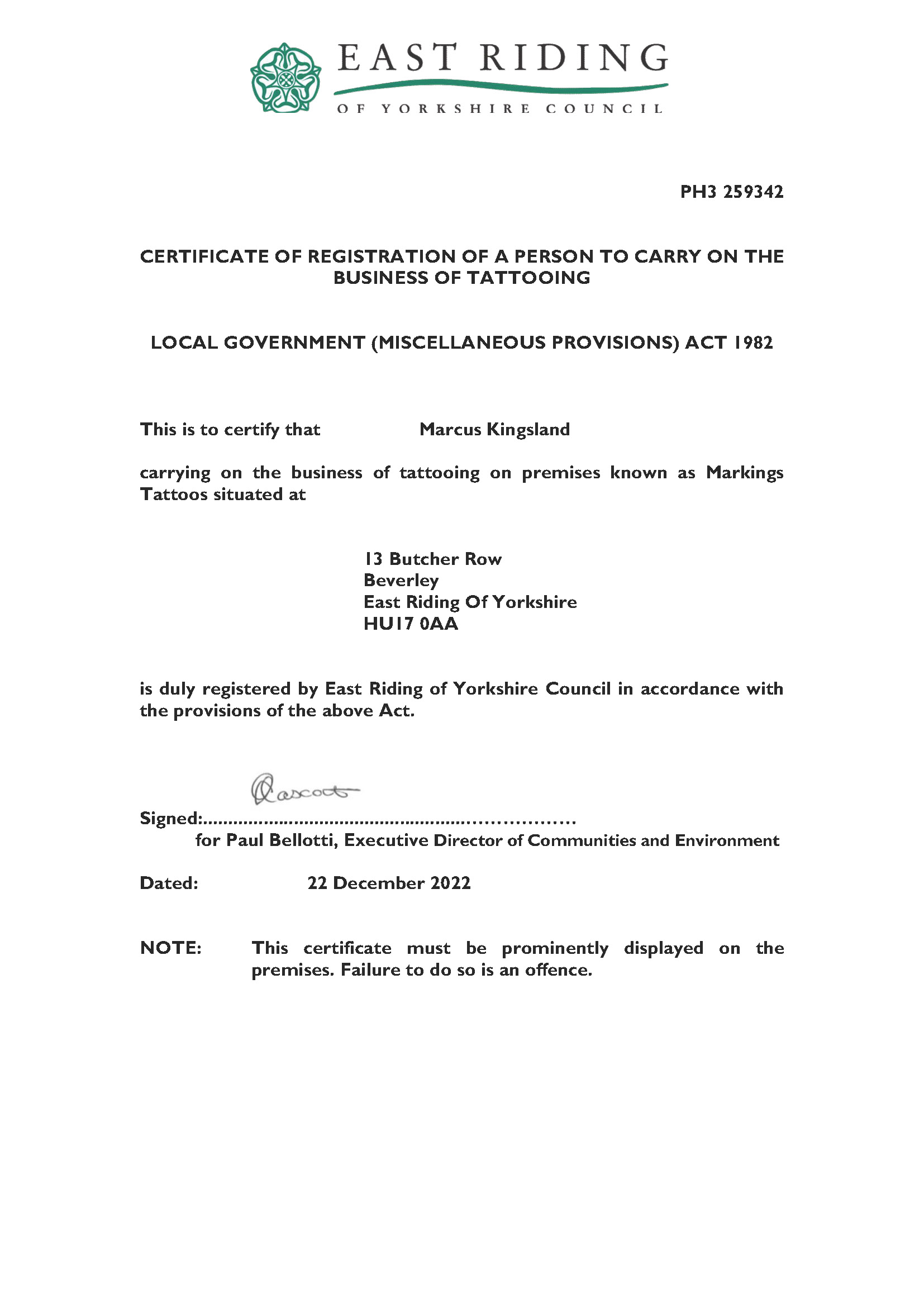 PH3259342 Tattoo Personal Licence