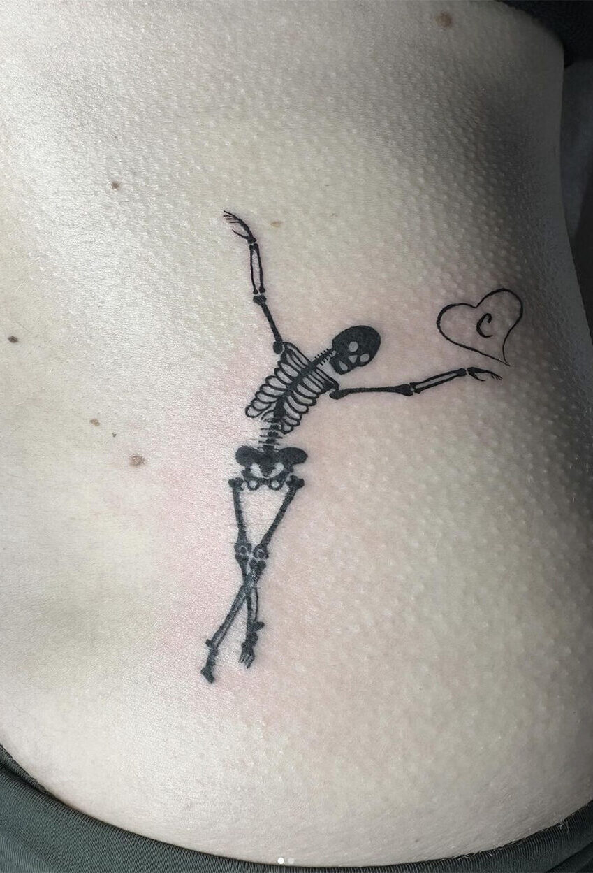 Halloween skeleton tattoo by tattoo artist Marcus Kingsland at Markings Tattoos in Beverley, East Riding of Yorkshire.