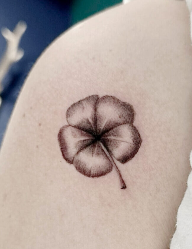 Five leaf clover tattoo by tattoo artist Marcus Kingsland at Markings Tattoos in Beverley, East Riding of Yorkshire.