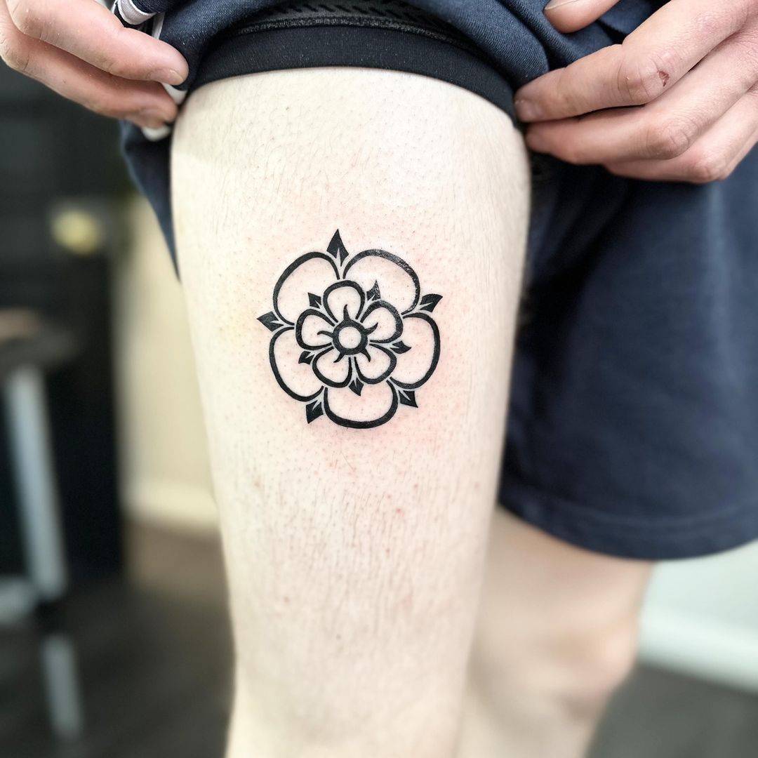 Yorkshire rose tattoo by artist Marcus Kingsland at Markings Tattoos in Beverley, East Riding of Yorkshire.