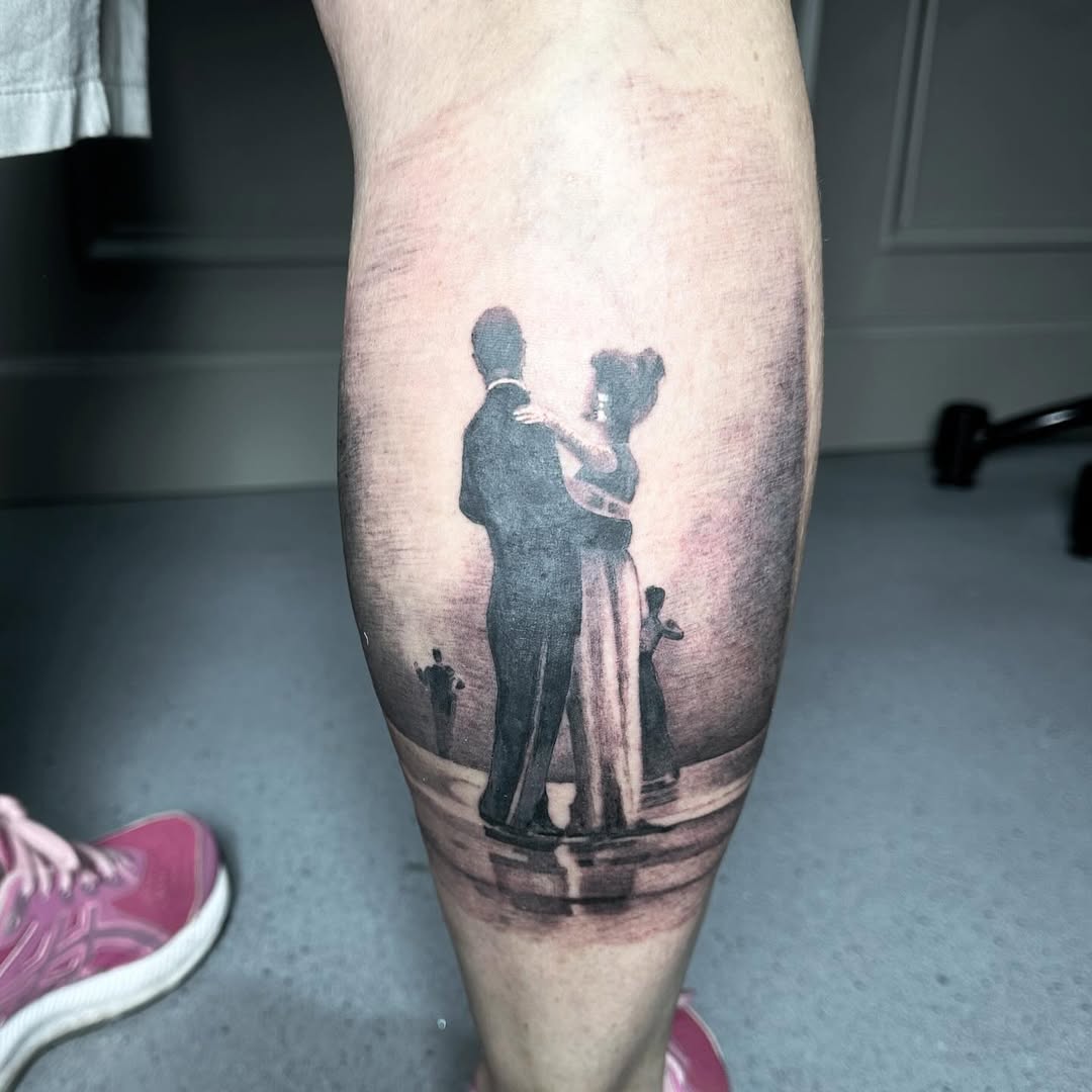 Jack Vettriano tattoo by artist Marcus Kingsland at Markings Tattoos in Beverley, East Riding of Yorkshire.
